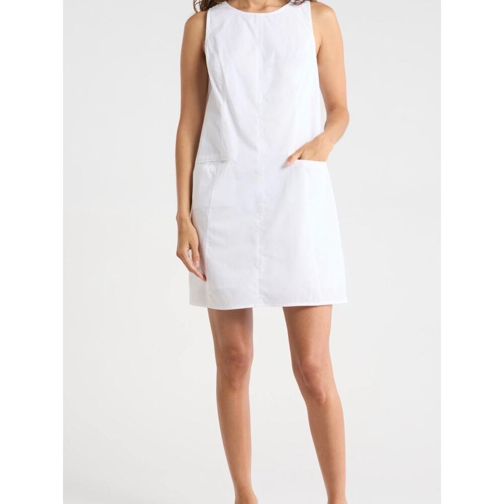 Parker White Sleeveless Shift Dress with Pockets